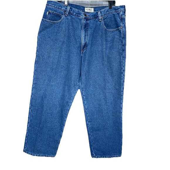 LL Bean Double L Relaxed Fit Green Fleece Lined Denim Jeans Men's Size 40x29 - Picture 6 of 13